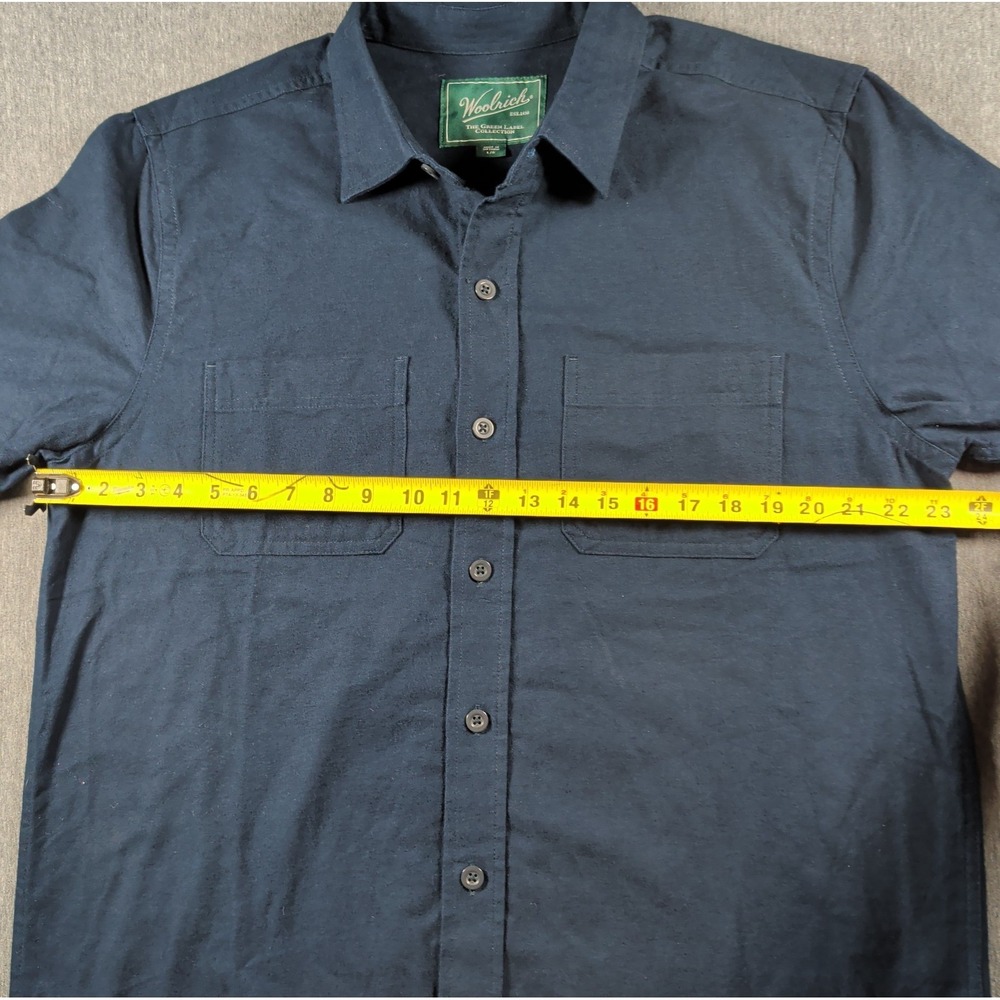 WOOLRICH Green Label Mens LS Shirt Chamois Cloth Flannel‎ Forest Navy L #5578 - Picture 5 of 9